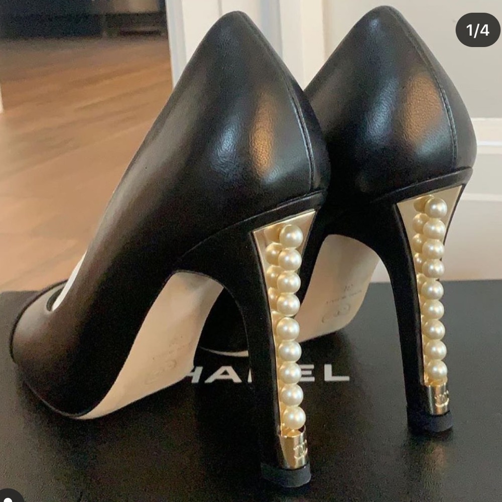 Channel Lambskin Pumps